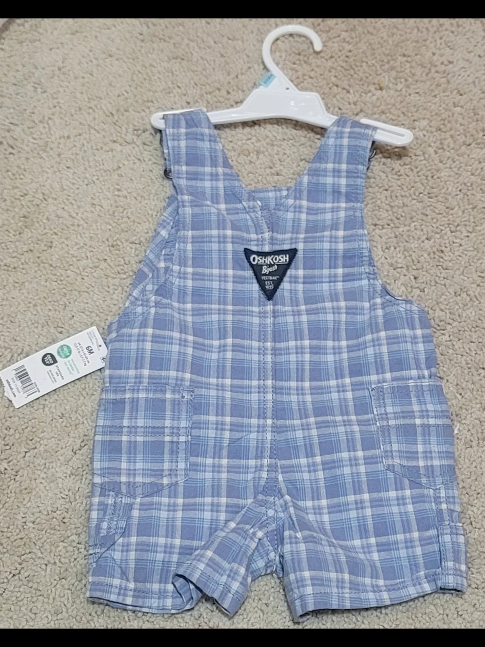 6M OshKosh B'gosh Blue and White Plaid Overalls